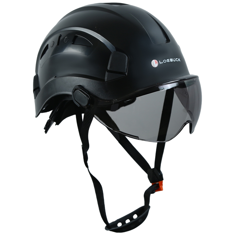 LOEBUCK 아메리칸 스타일 안전모 일체형 방호 선글라스 충격 완충 구조 공장 건설현장 필수, 1개, 검정 안전모 + 검정 고글 37,000원