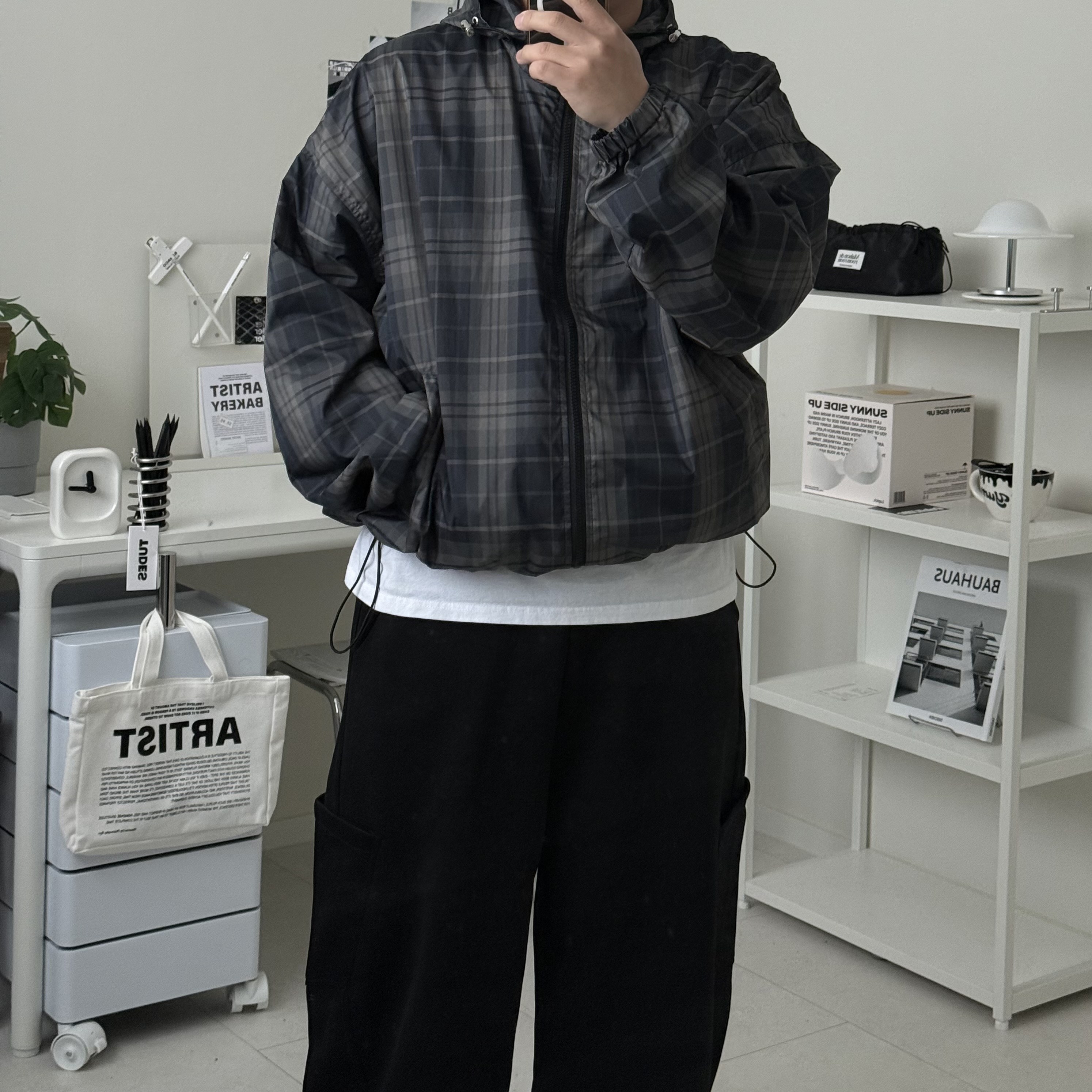 르위 남자 후드바람막이 체크 스트링 빅사이즈 간절기잠바 34,900원