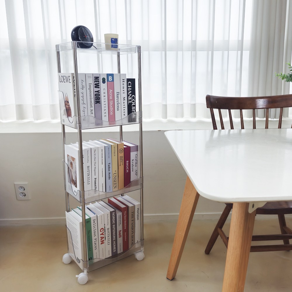 일상드로우 틈새 낮은 미니 책꽂이 수납 선반형 책장, 3단, 투명 34,700원