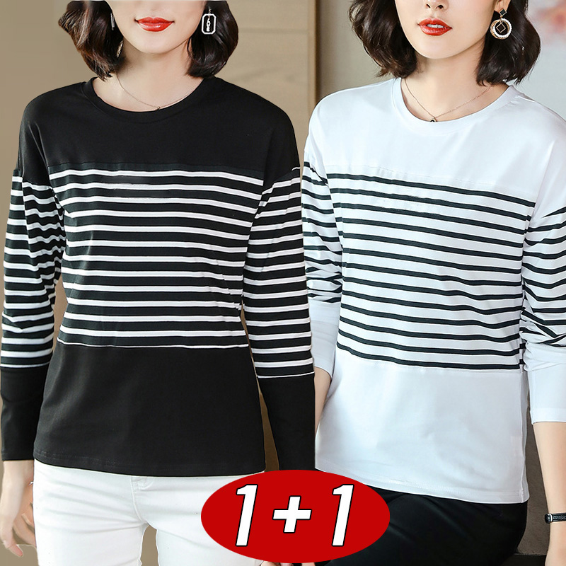 타임퓨어 1+1 여성긴팔티 스트라이프 라운드넥 긴팔 티셔츠 루즈핏 슬림핏 봄 가을 인테리어 언더웨어 다양한 용도 활용 가능 캐주얼 데일리룩 23,760원