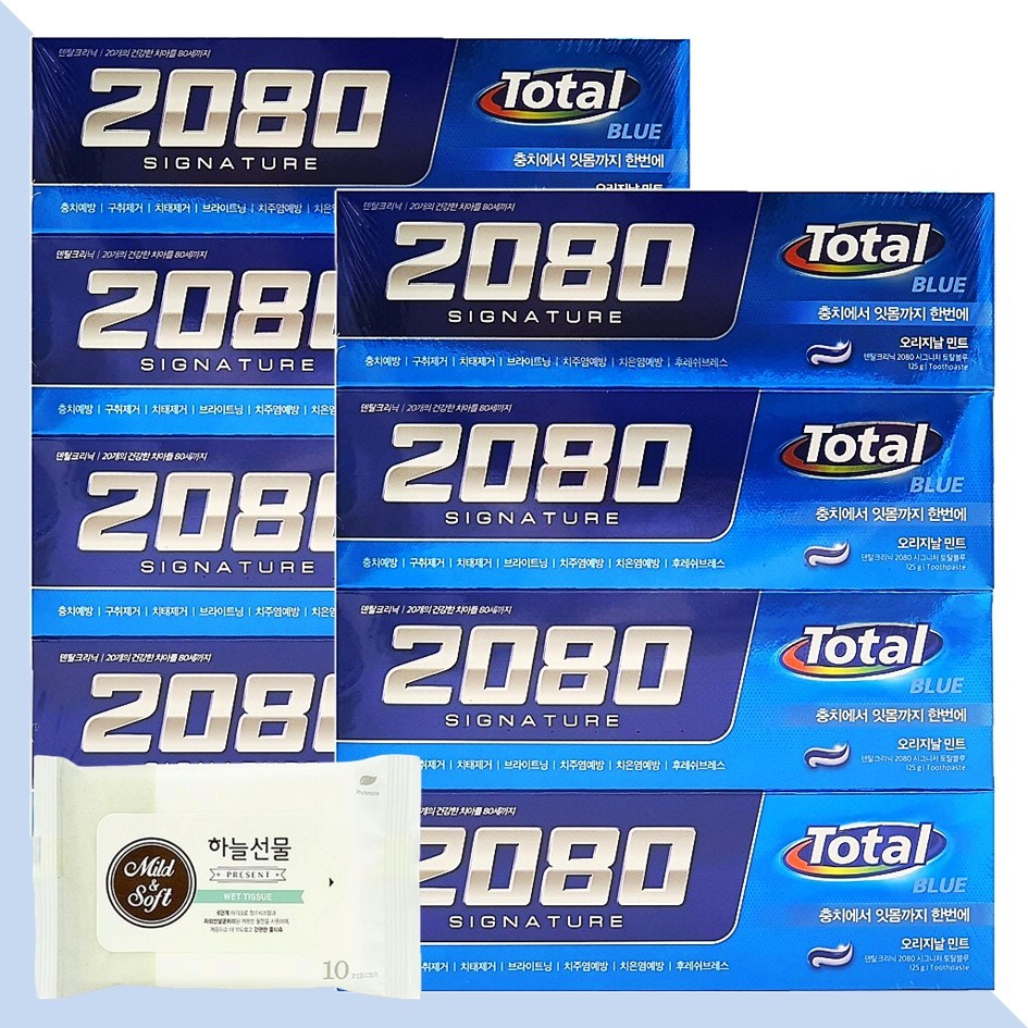 2080 시그니처 토탈블루 치약 125g 4개입 2개(+하늘선물 물티슈 10매) 17,690원