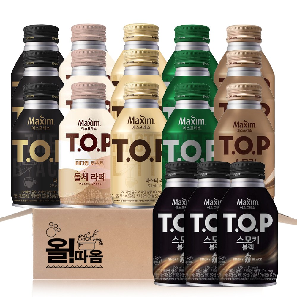 티오피 TOP 커피음료 275ml 6종 기획세트(스위트아메3+더블랙3+돌체라떼3+스모키라떼3+스모키블랙3+마스터라떼3), 18개, 275ml 28,980원