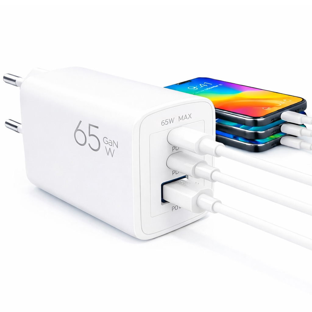 팝폰 3포트 GaN 65W PPS PD QC3.0 초고속2.0 멀티 충전기 + 100W 케이블 세트 TC65, 1개, 화이트 19,800원