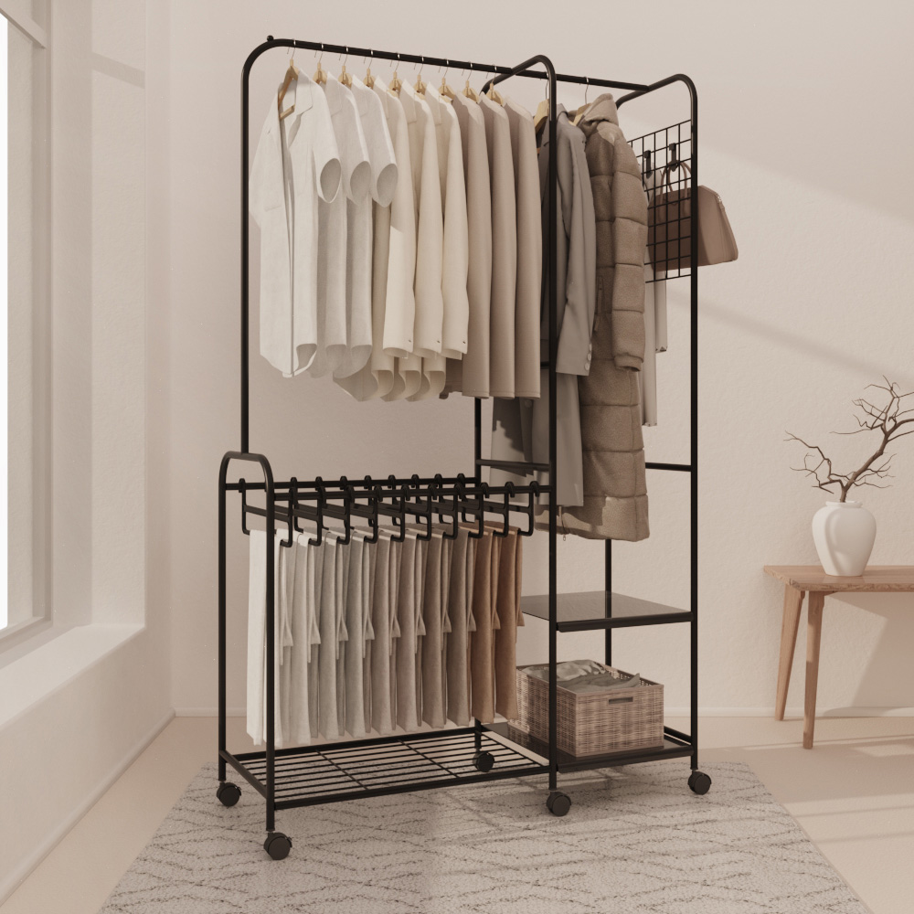 무베즈 2단 상하의 올인원 행거 확장형 바지걸이포함, 블랙 99,800원