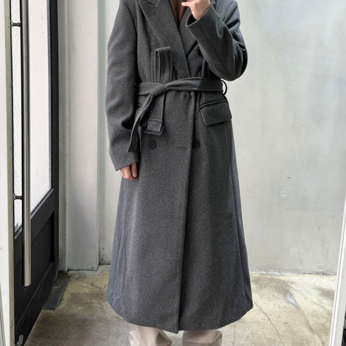 라운지21 남자 오버핏 울 로브 더블 롱 코트 99,900원