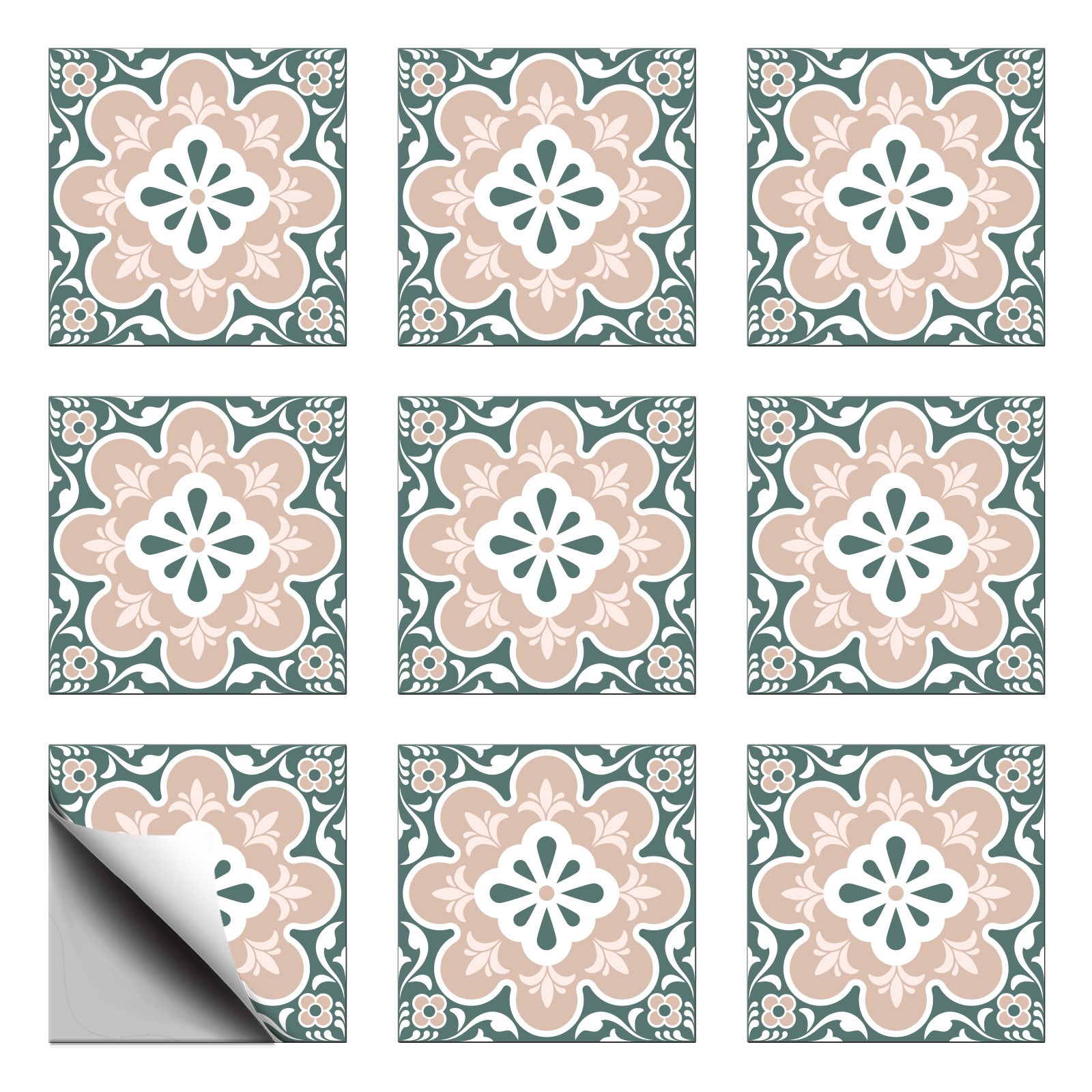 PVC 타일 시트지 세트 다양한 패턴 방수 주방 욕실 리폼 장식 15x15cm 1세트 총 18개, 분홍색 녹색 13,390원