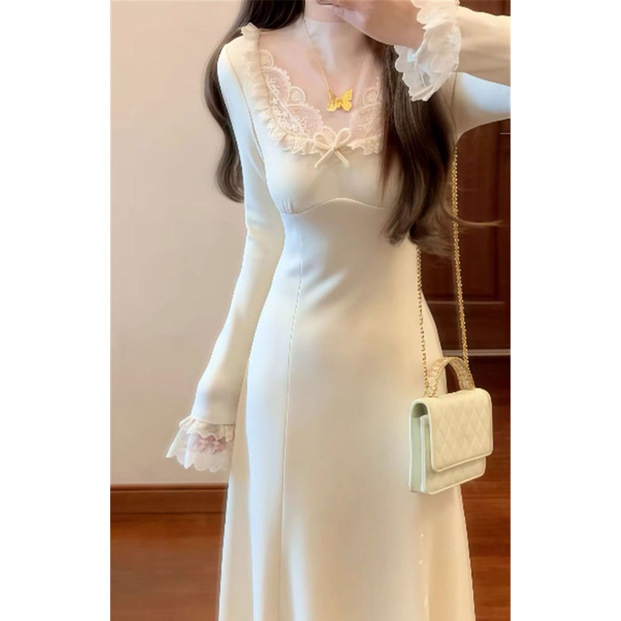 여성 긴팔 원피스 프렌치 우아한 레이스 니트 롱 원피스 여저용 봄 가을 슬림핏 드레스 YXF 29,100원