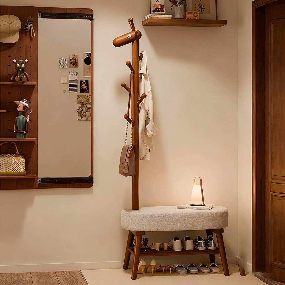 에코소라노 신발장의자 원목 현관 행거 의자 나무 원목 스탠드 기린 옷걸이 벤치의자 73,710원