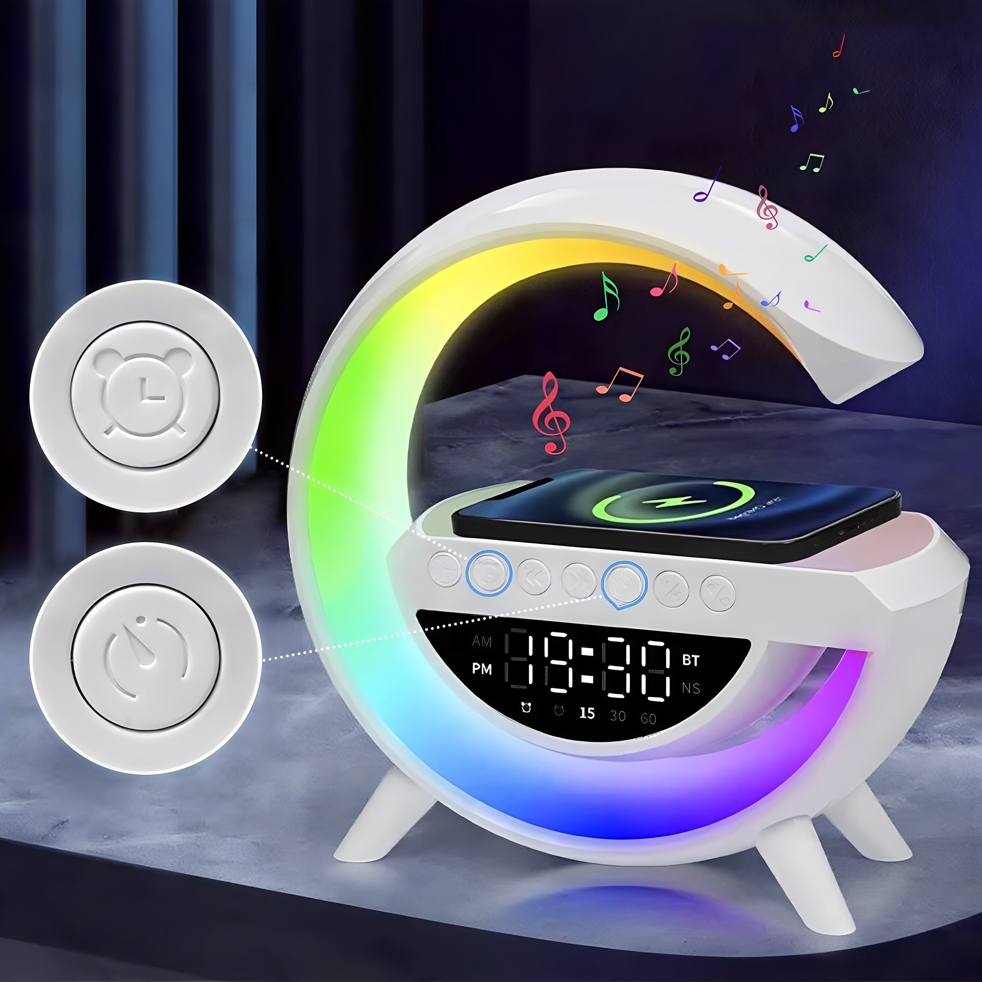 SMABAT 휴대폰 무선 충전 블루투스 스피커 LED 무드등 탁상 시계 디스플레이 시계 알람 13,140원