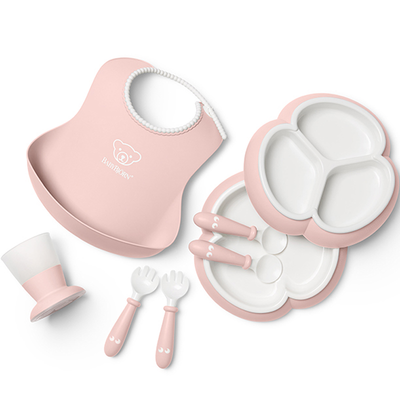 베이비뵨 유아용 디너웨어 세트, 파우더 핑크, 빕 + 플레이트 2p + 스푼 2p + 포크 2p + 컵, 1개 67,300원