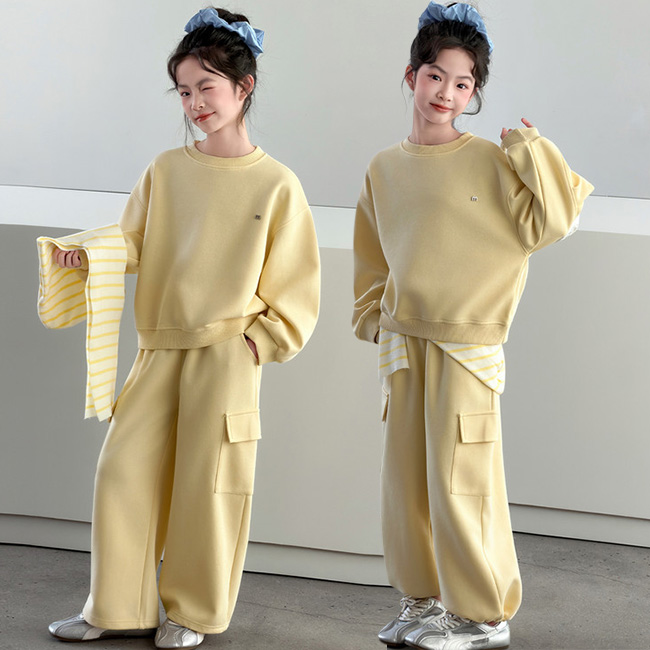 비비키드 여아 신상 M 장식 후드 케이프 봄 가을 상하세트 초중생 상하복 쓰리피스 세트 주니어 긴팔티 초등생 긴바지(T06) 41,800원