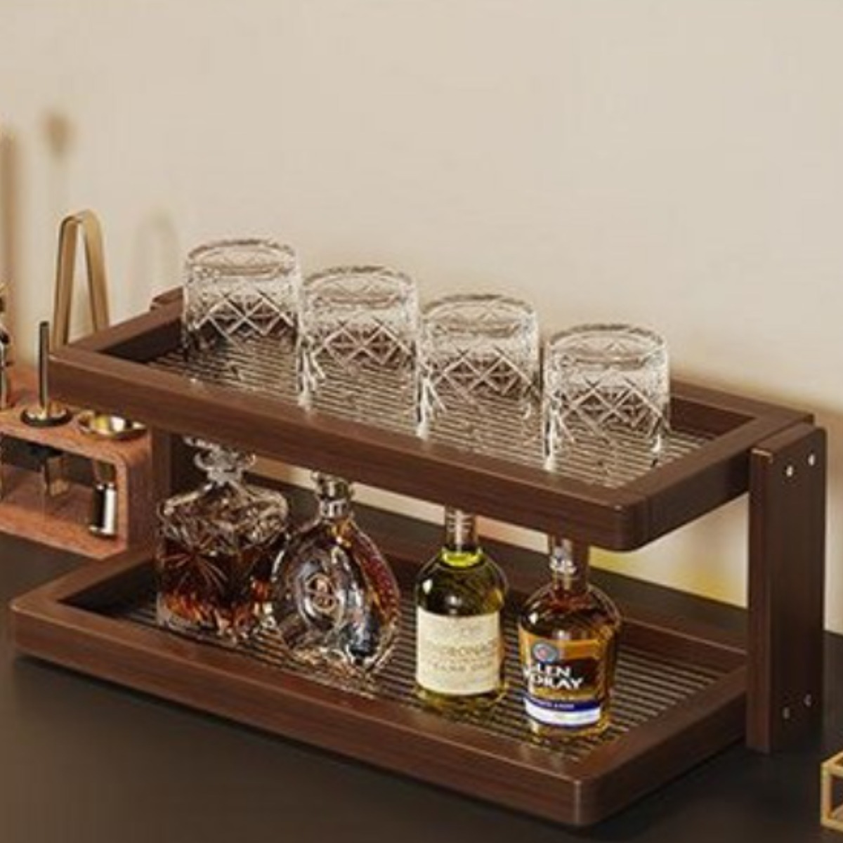 프리미엄 우드 아크릴 다층 수납 선반 홈바 주방 테이블 진열대, 1개, 2단 선반 22,800원