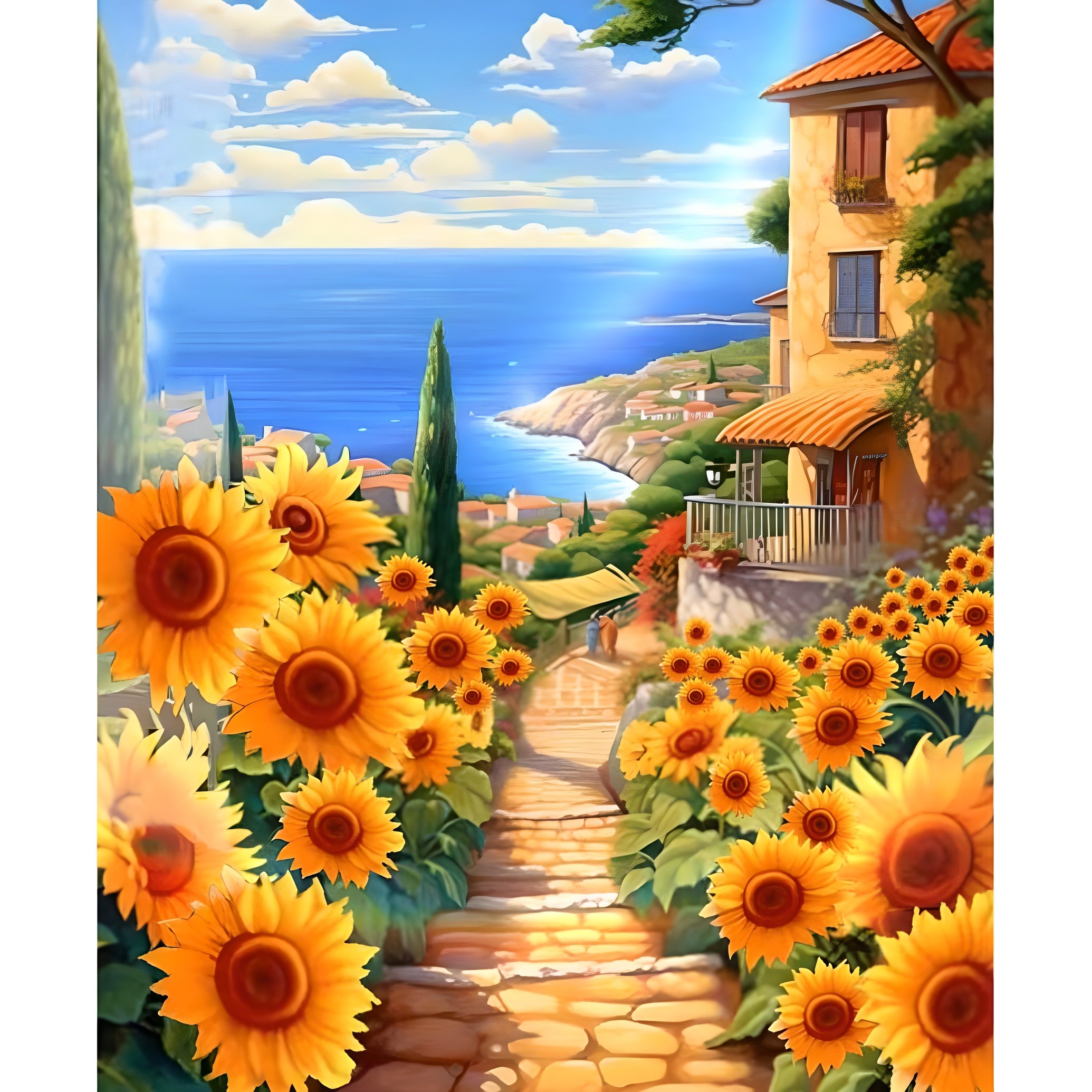 보석십자수 액자 캔버스형 50 x 40 cm DIY 풍수 해바라기 금전수 사과 엠제이에스, 1개, Y31 해바라기랑 바다 16,990원