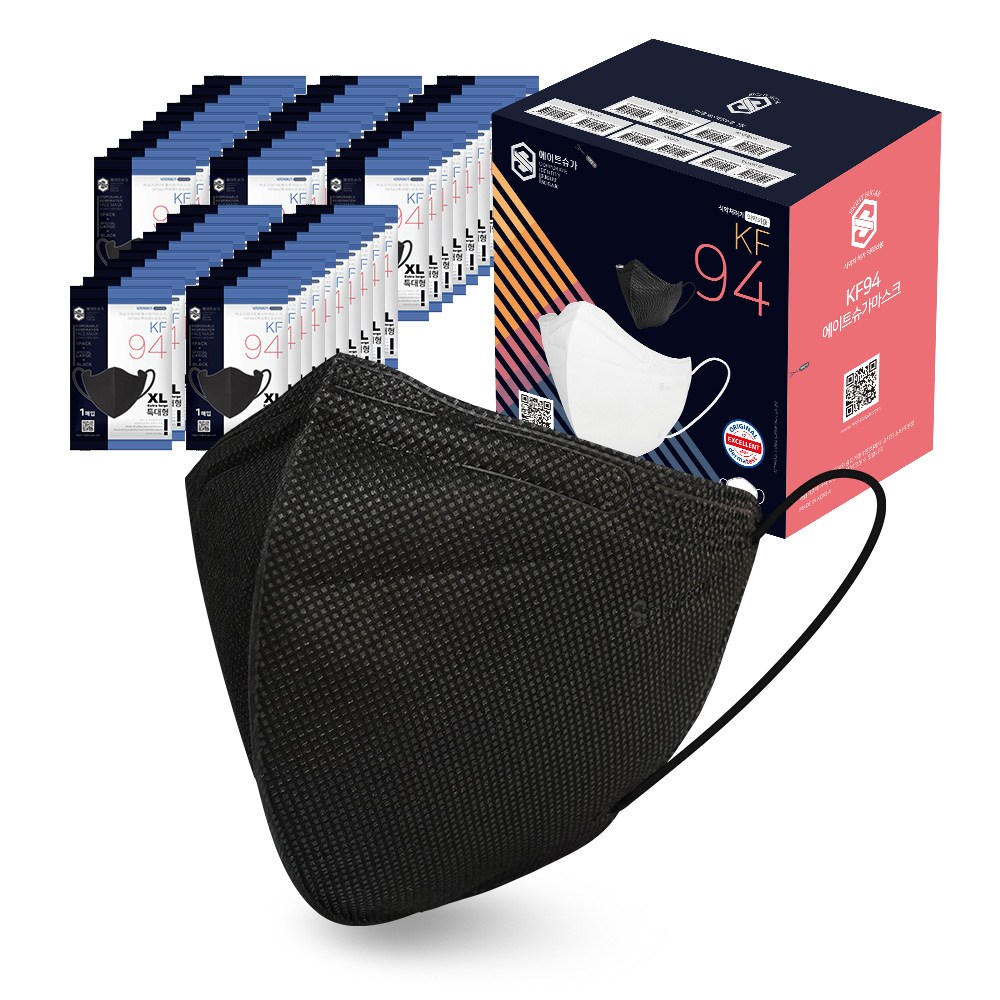울트라빅 국내산 KF94 새부리형 XXXL 특대형 마스크, 특대형(XL) 블랙, 50개, 1개입 24,800원