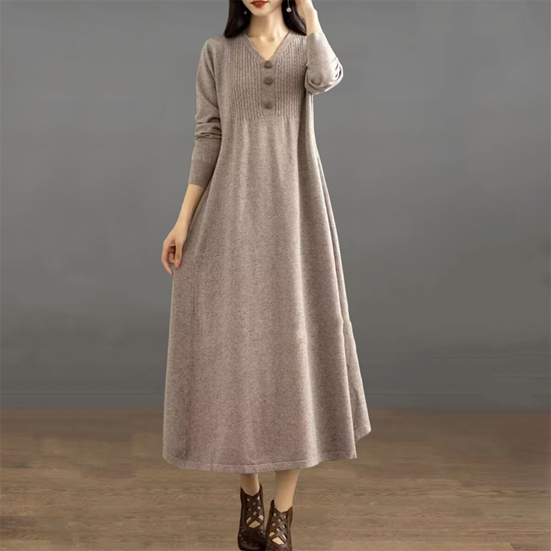 ORZQU 여성 가을 겨울 브이넥 슬림핏 롱 무릎 도톰 니트 원피스 36,600원