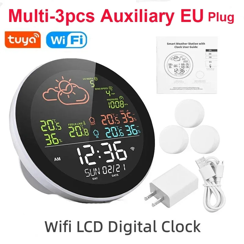 WIFI 무선 기상 관측소 디지털 시계 홈 예측 온도 실내 실외 온도계 App 원격 제어 습도 104,100원