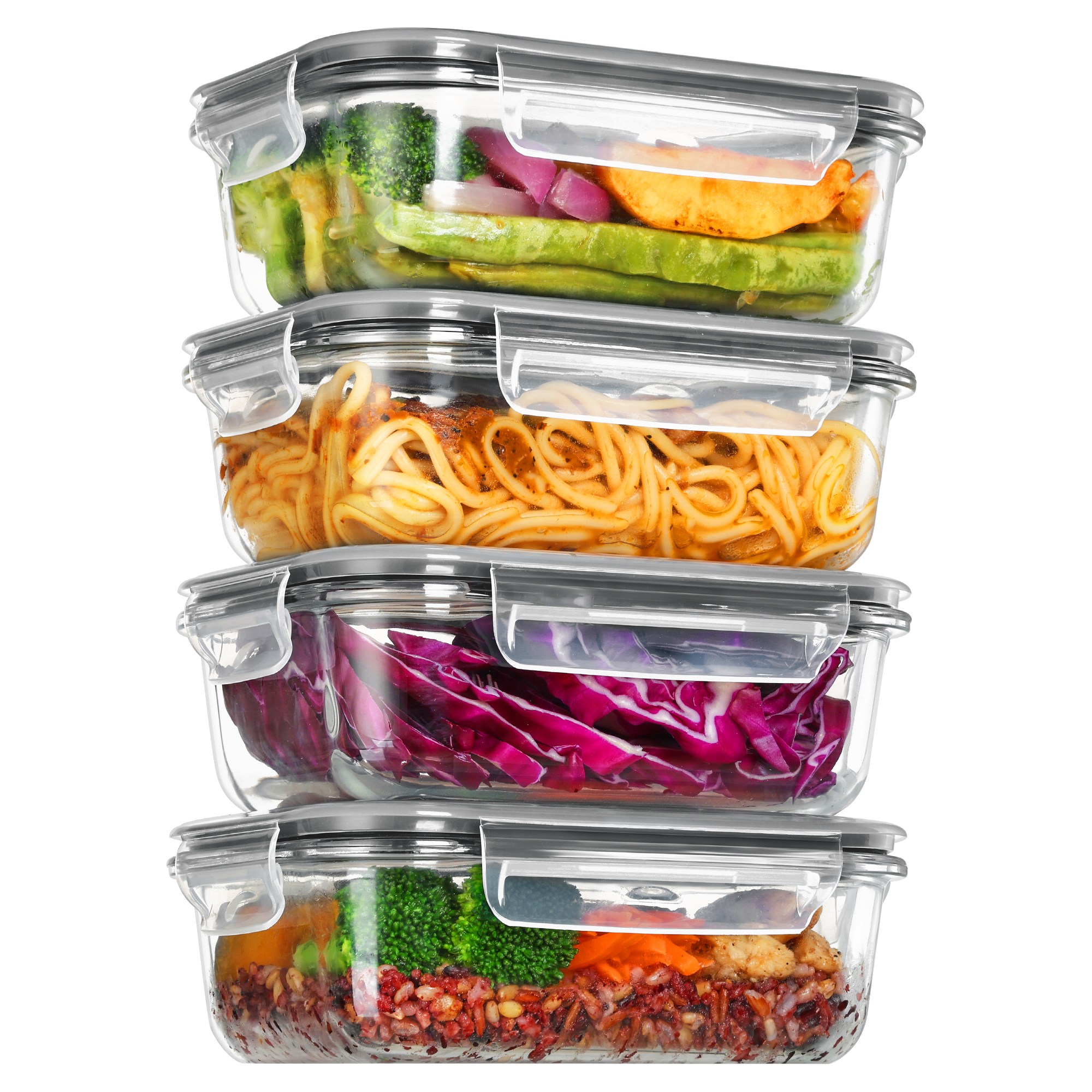 Vtopmart 클래식 내열유리 직사각 식품보관 밀폐용기 회색, 650ml, 4개 22,500원