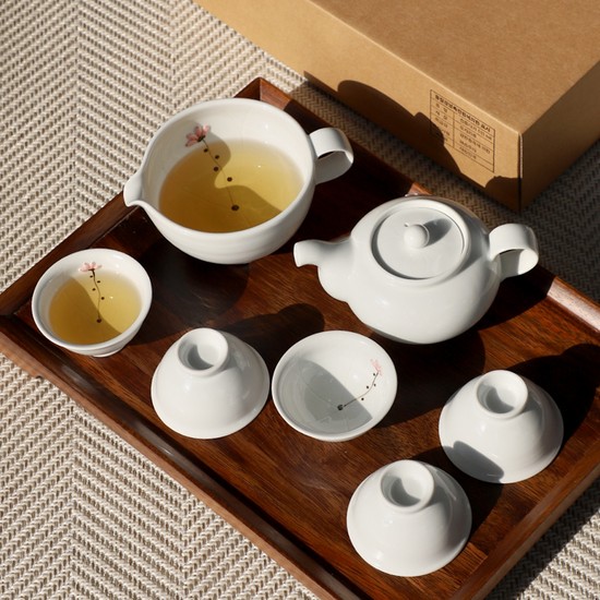 늘 한꽃 초봄꽃 국산 백자 도자기 5인 다도 다기 세트 136,000원