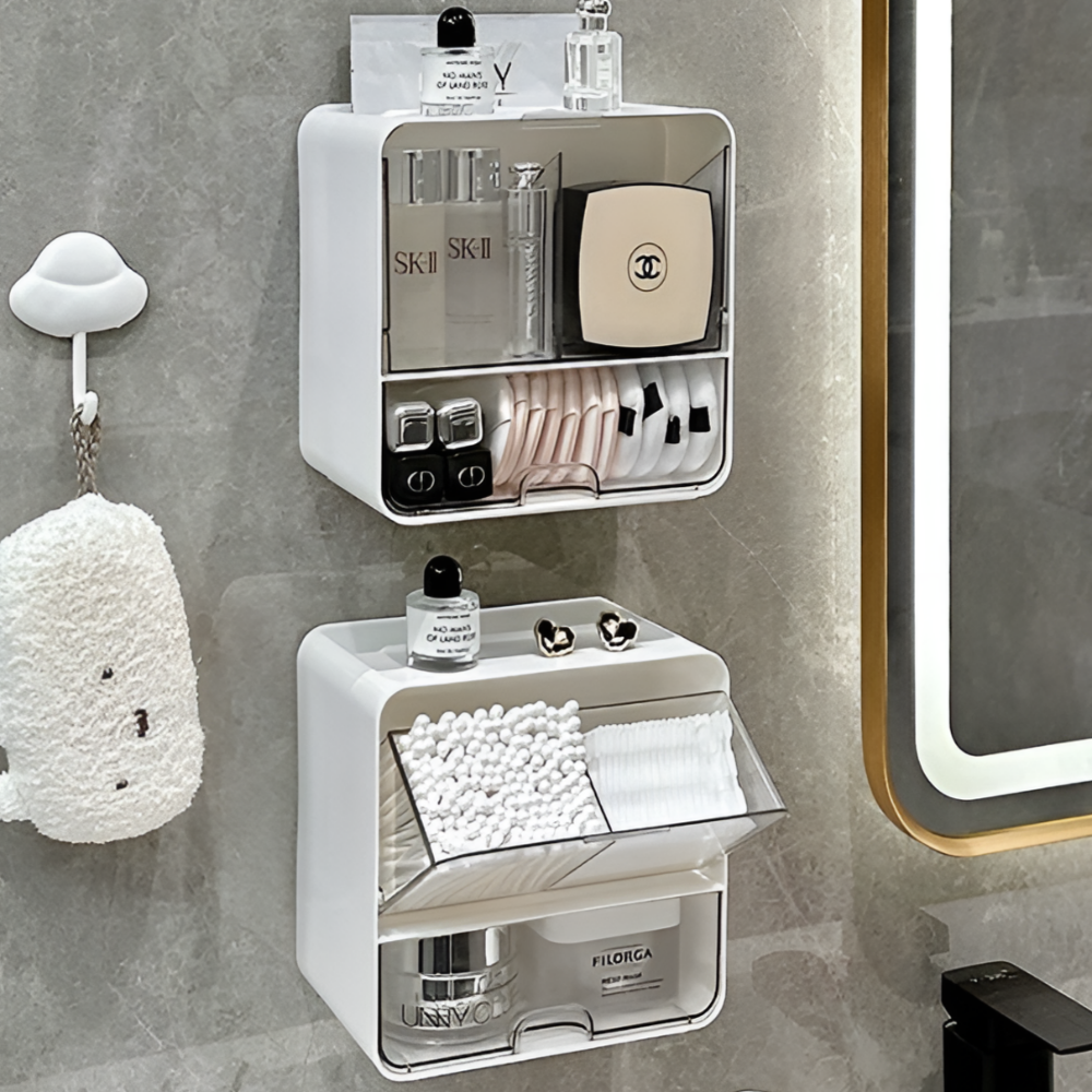 한평다락 무타공 욕실 수납 정리함 면봉 화장솜 다용도 소품 정리, 1개, 투명 14,500원