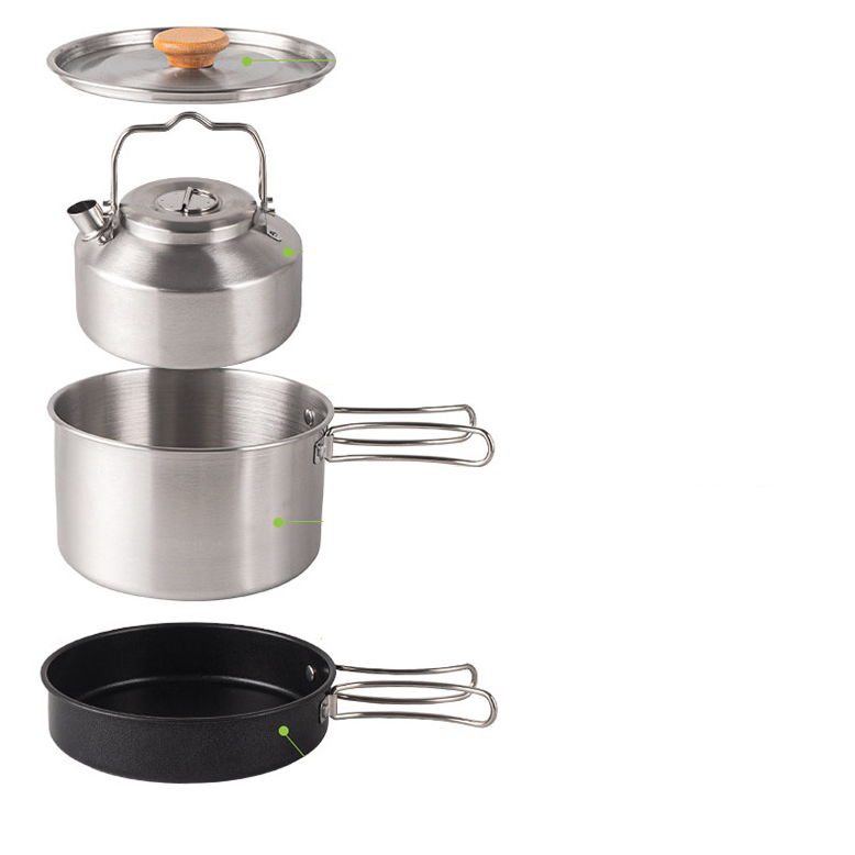 캠핑 스텐 냄비 주전자 후라이팬 3종 코펠 세트, 1개 49,400원