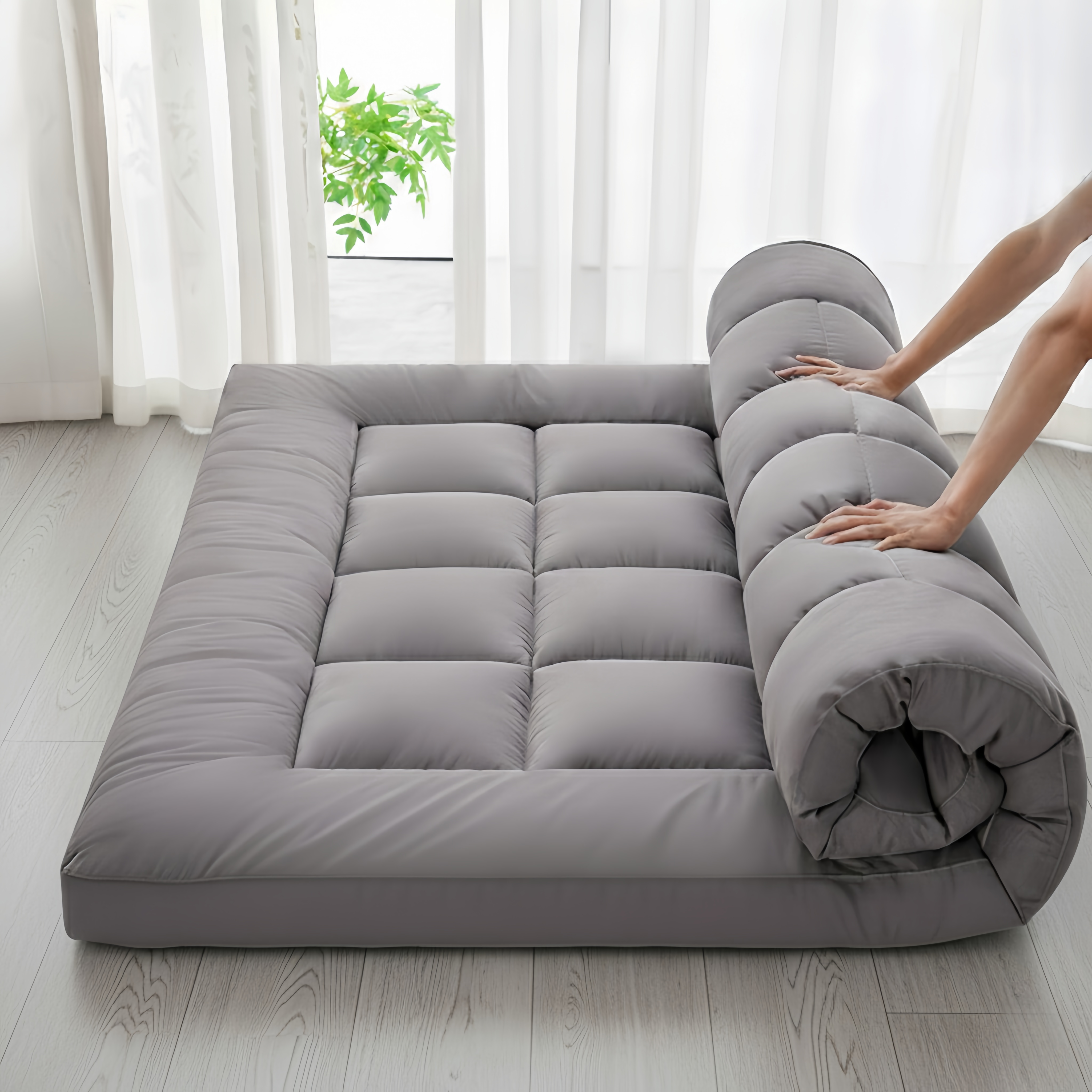 퓨어몰링 푹신한 사계절 침대 바닥 토퍼 매트리스 매트 10cm, 그레이 39,320원