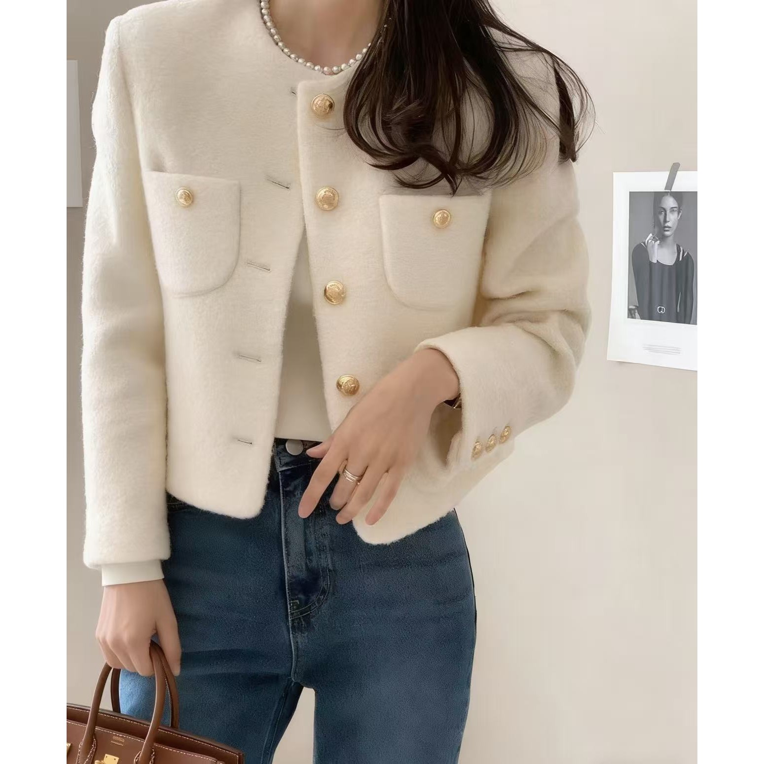 CLOREX 여성 트위드 자켓 버튼 캐주얼 트위드 자켓 42,130원