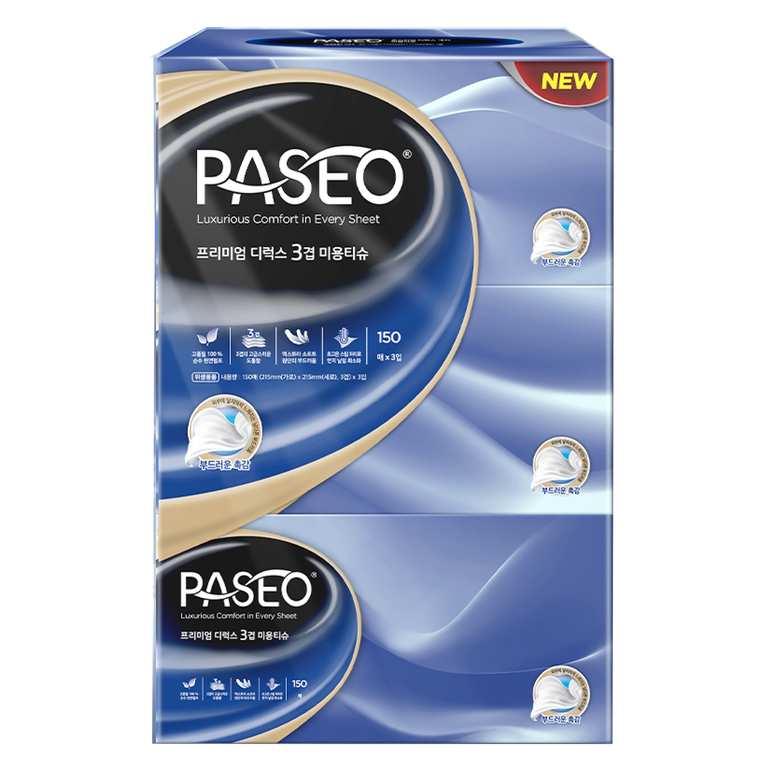 파세오 프리미엄 디럭스 천연펄프 미용티슈 3겹, 150매, 3개 14,140원