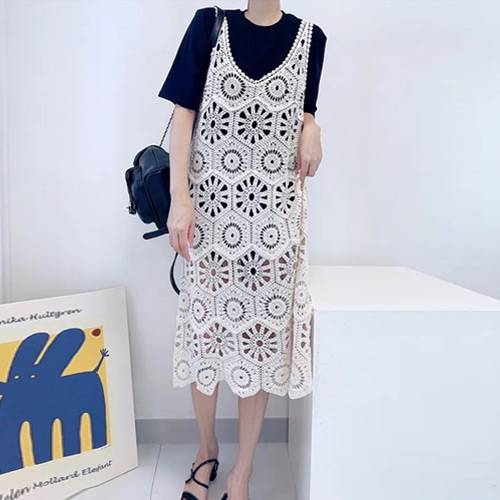 바이미니 슬리브리스 니트 뜨개 레이어드 뷔스티에 원피스 19,800원