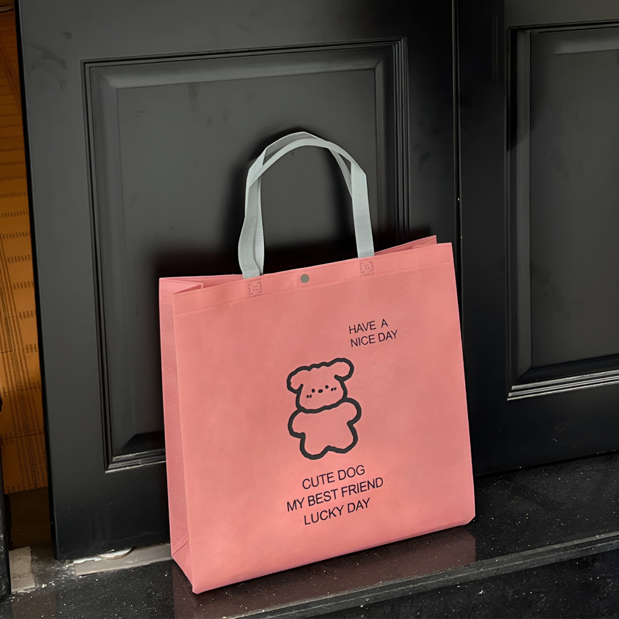 리유저블 방수 부직포 쇼핑백 귀여운 동물 손잡이 선물봉투, 10개, 핑크색33*34*10CM 10,500원