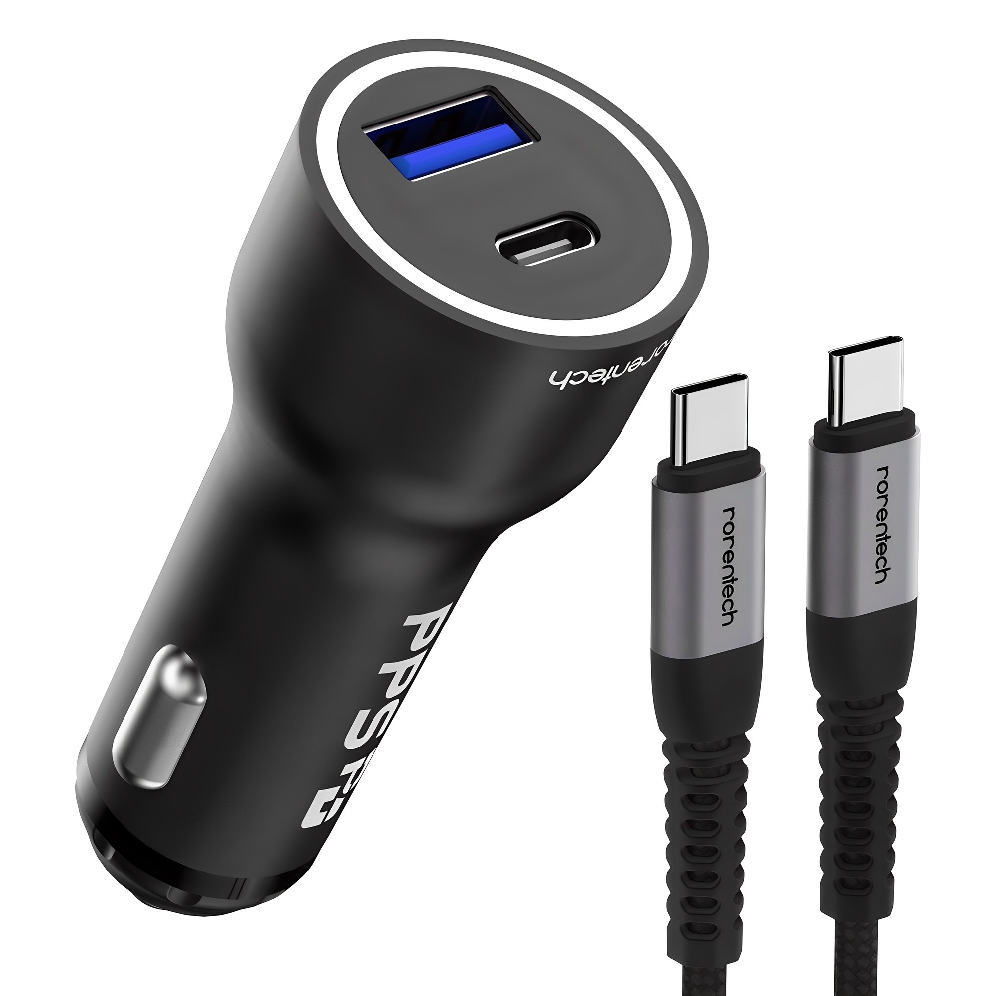 로랜텍 PPS 63W 2포트 초고속 시거잭 차량용 충전기 + 60W C to C 고속 충전 케이블 1.2m 세트, 단일색상, 단일상품 9,900원