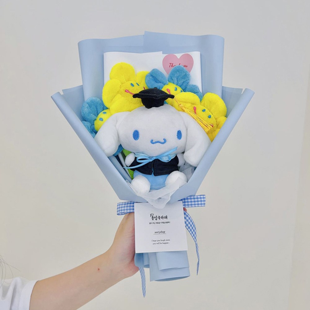 산리오 가방고리 학사모 스마일꽃 4송이 인형꽃다발 마이멜로디 쿠로미 폼폼푸린 시나모롤 키링 졸업식꽃다발 18,900원