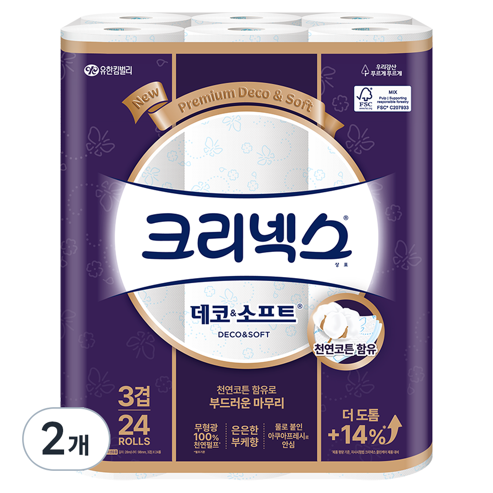 크리넥스 3겹 데코 앤 소프트 천연펄프 화장지 28,650원