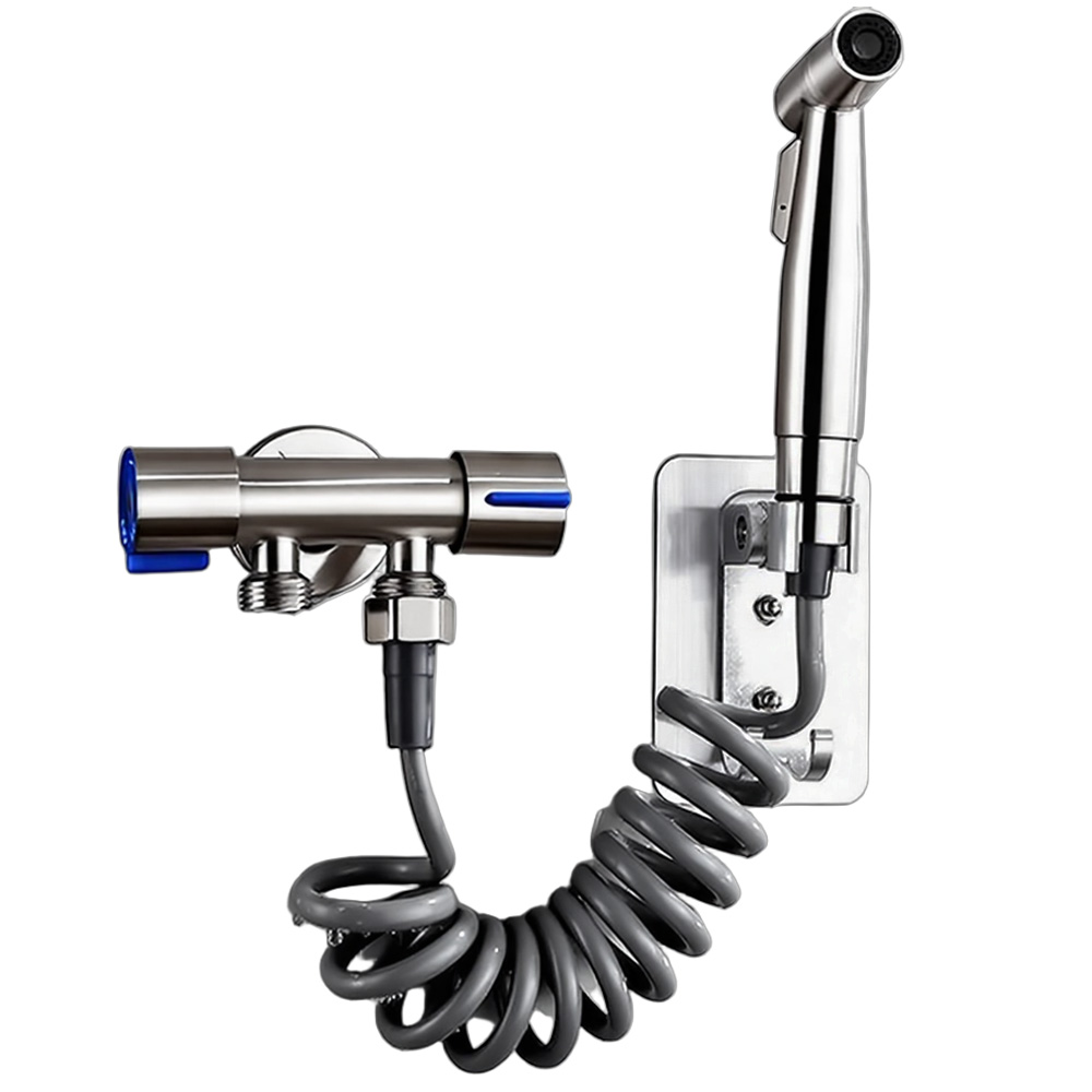 Jeernare 304 스텐 욕실청소 샤워건 욕실 스프레이건+코일호스 3m + T밸브+ 무타공 거치대 세트, 은색, 1개 23,990원