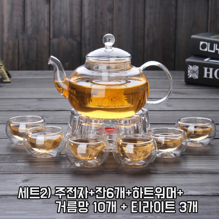스타일럭 [사은품 꽃차(육수다시) 티백 10개 증정 외] 2중잔 6인 유리다기세트 명절 어버이날 집들이 선물 600ml 800ml 티포트 유리잔 모두 포함 19,800원
