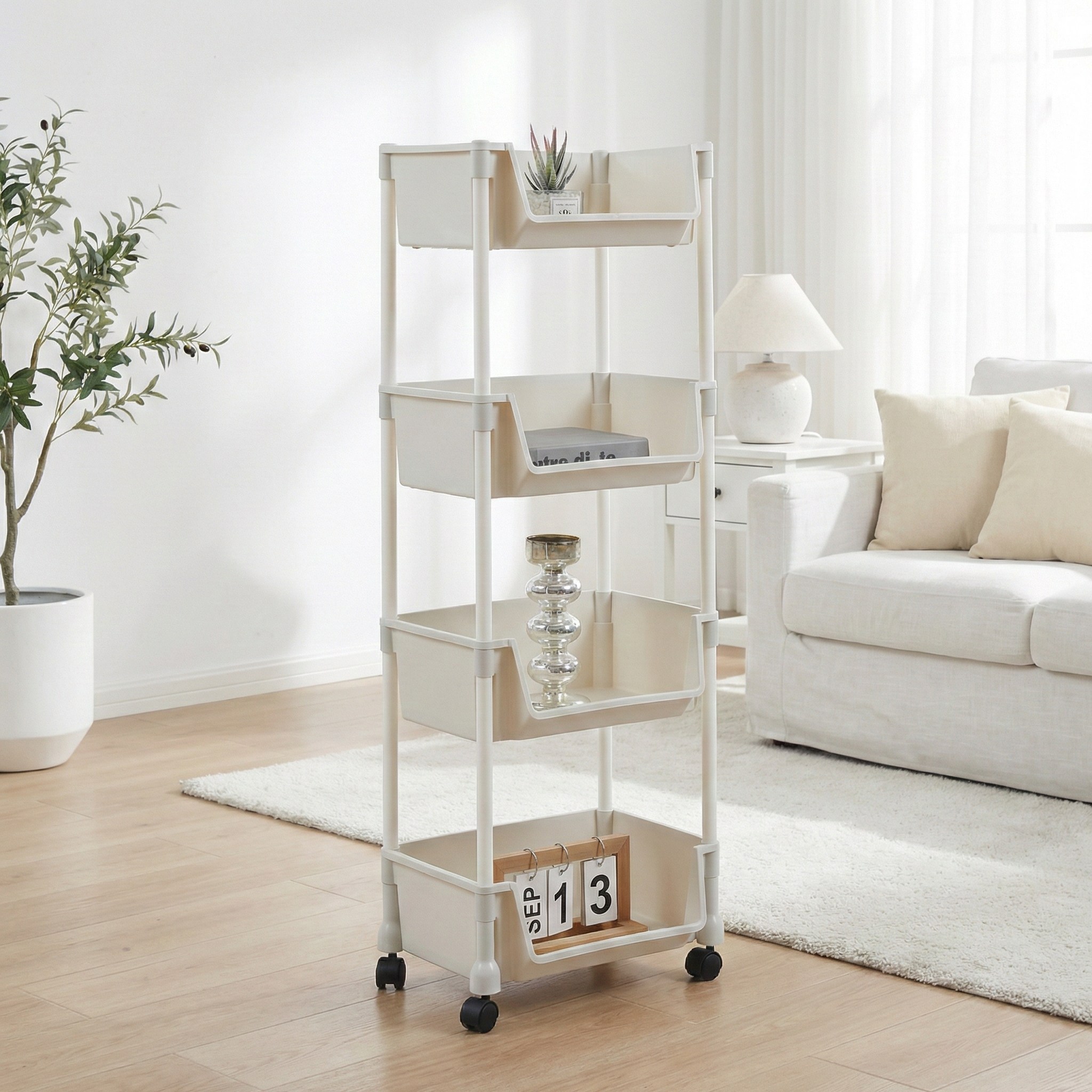 리빙코아 이동식 트롤리 바구니 수납 선반 다용도, 화이트, 4단 14,900원