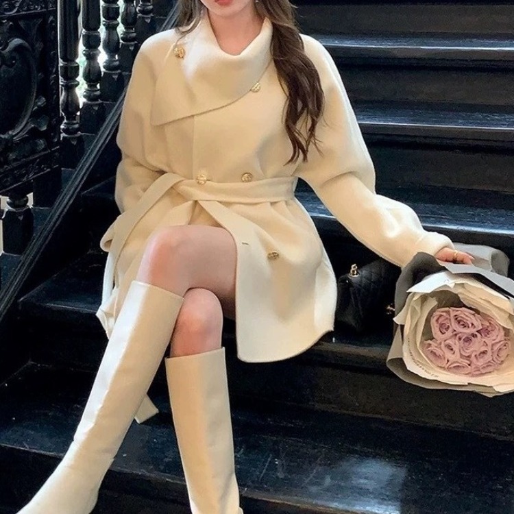 여성 벨트 울 핸드메이드 스카프칼라 코트 겨울 아우터 데일리 132,000원