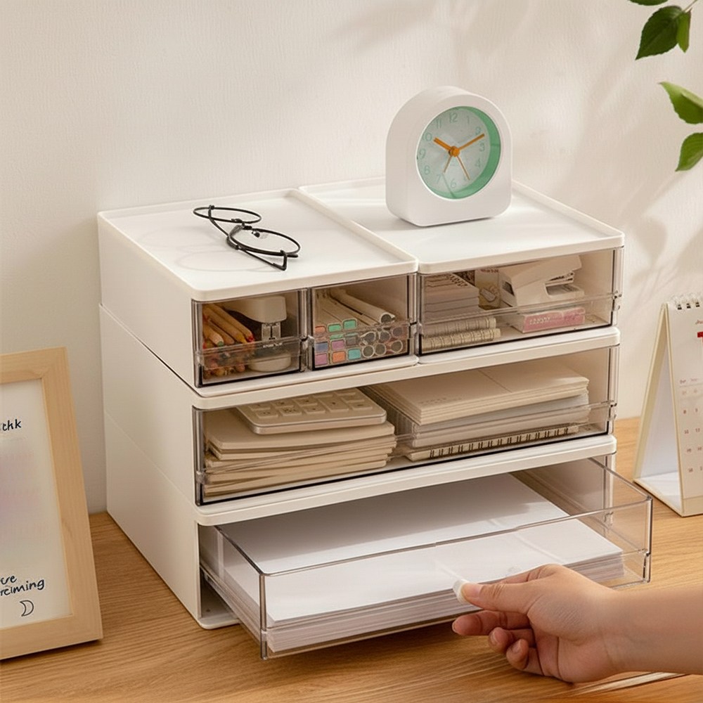 홈비 견고한 슬라이딩 서랍형 사무실 책상 서류 정리함, 1개, 화이트(올인원 세트) 49,900원