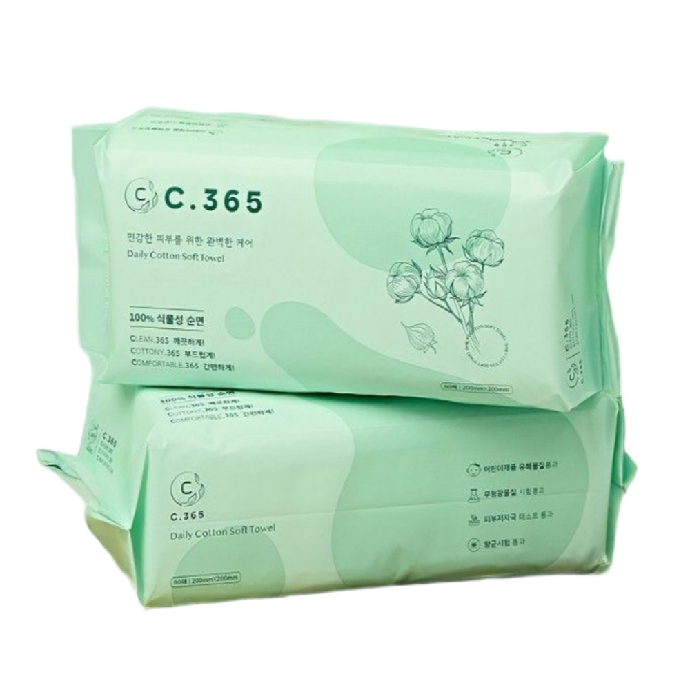 C.365 일회용 페이스타올 순면 100% 독일Dermatest 무형광 유아동안전 항균, 6개, 60개입 26,660원