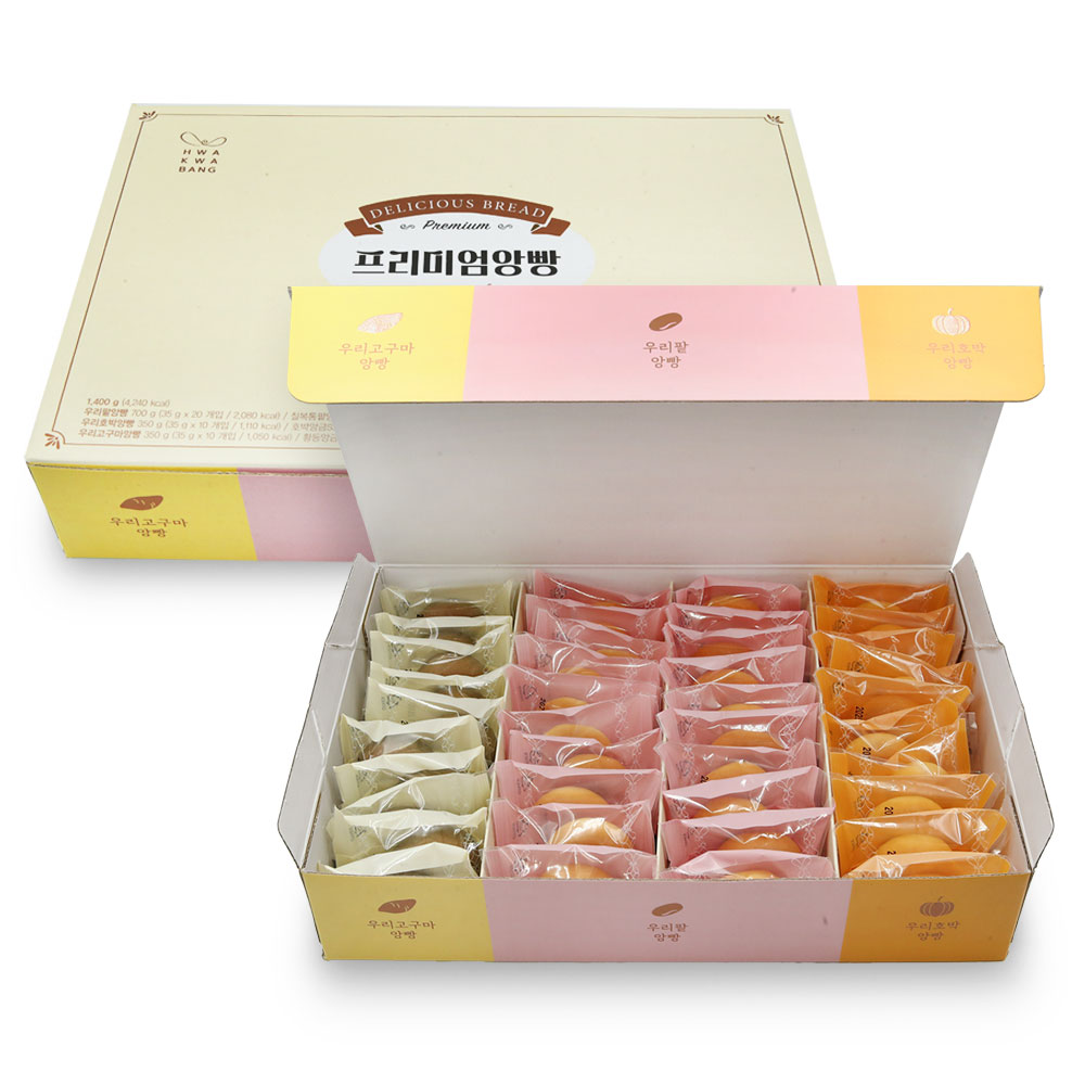 화과방 프리미엄 앙빵 (35g x 40개입) / 통팥+고구마+호박 만쥬 앙금빵 (쇼핑백증정), 1.4kg, 1박스 36,900원