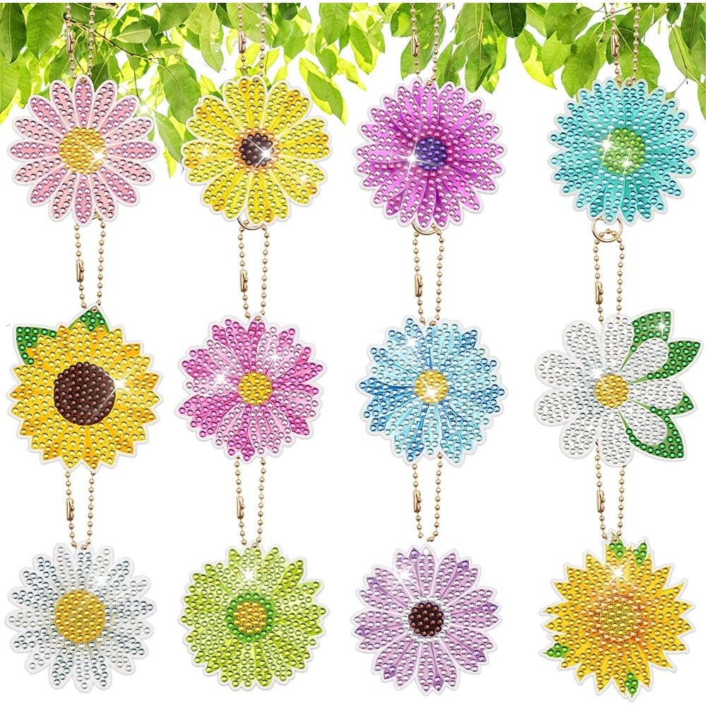 뭉시크 취미활동 추천 반짝 AB비즈 미니 보석십자수 열쇠고리, MC067 데이지 해바라기(12개 세트), 1개 24,000원