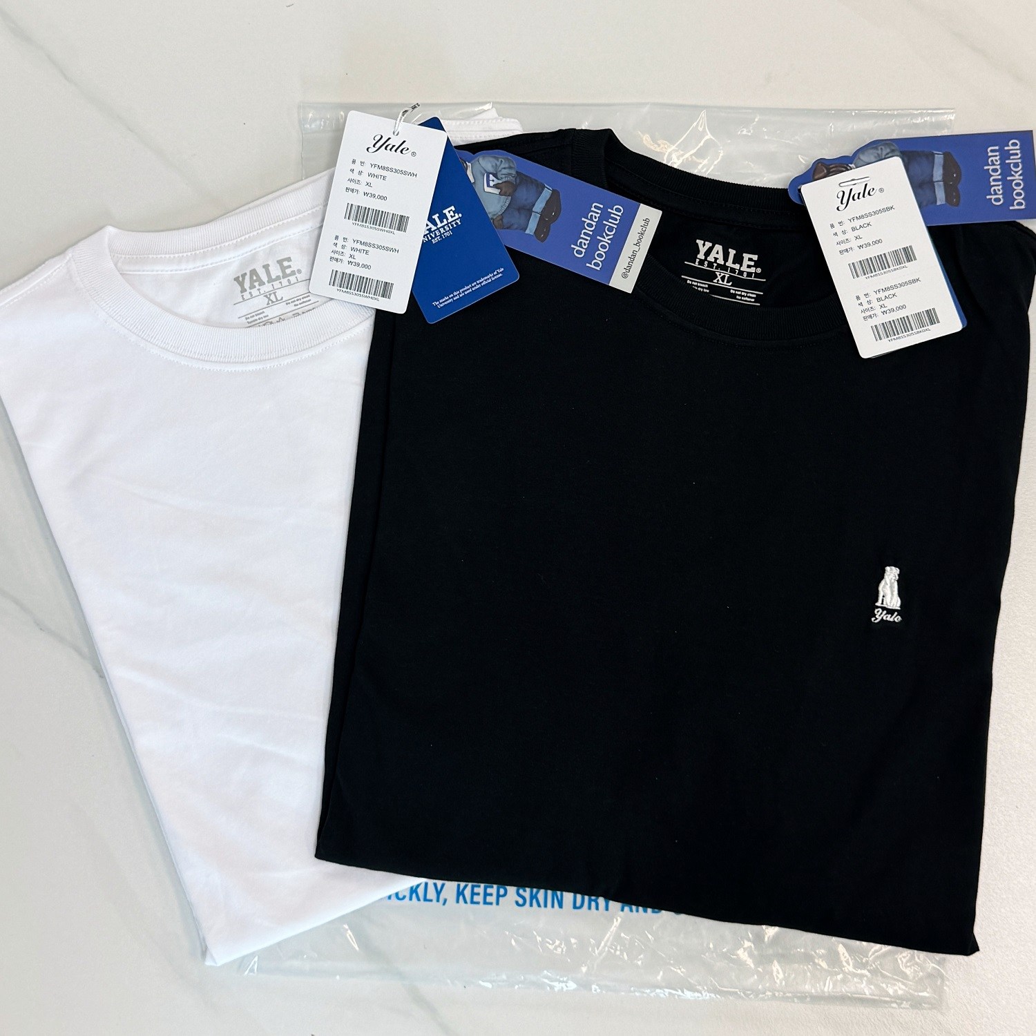 [국내매장판] 예일 YALE 2PACK 헤리티지 댄 자수 로고 티셔츠 블랙/화이트 세트구성 기본 반팔티 2SET 37,900원