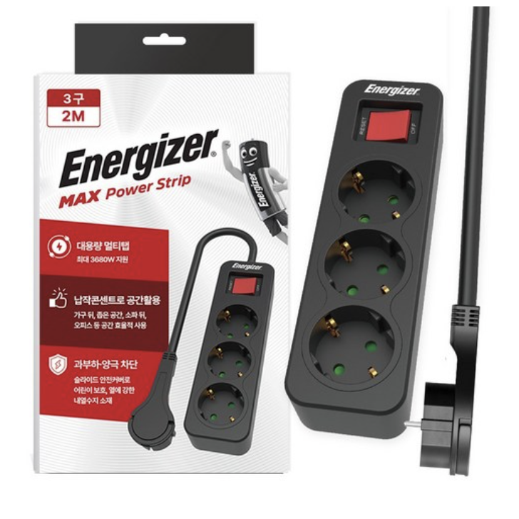 에너자이저 과부하차단 고용량 3680W 멀티탭 3구 72,500원
