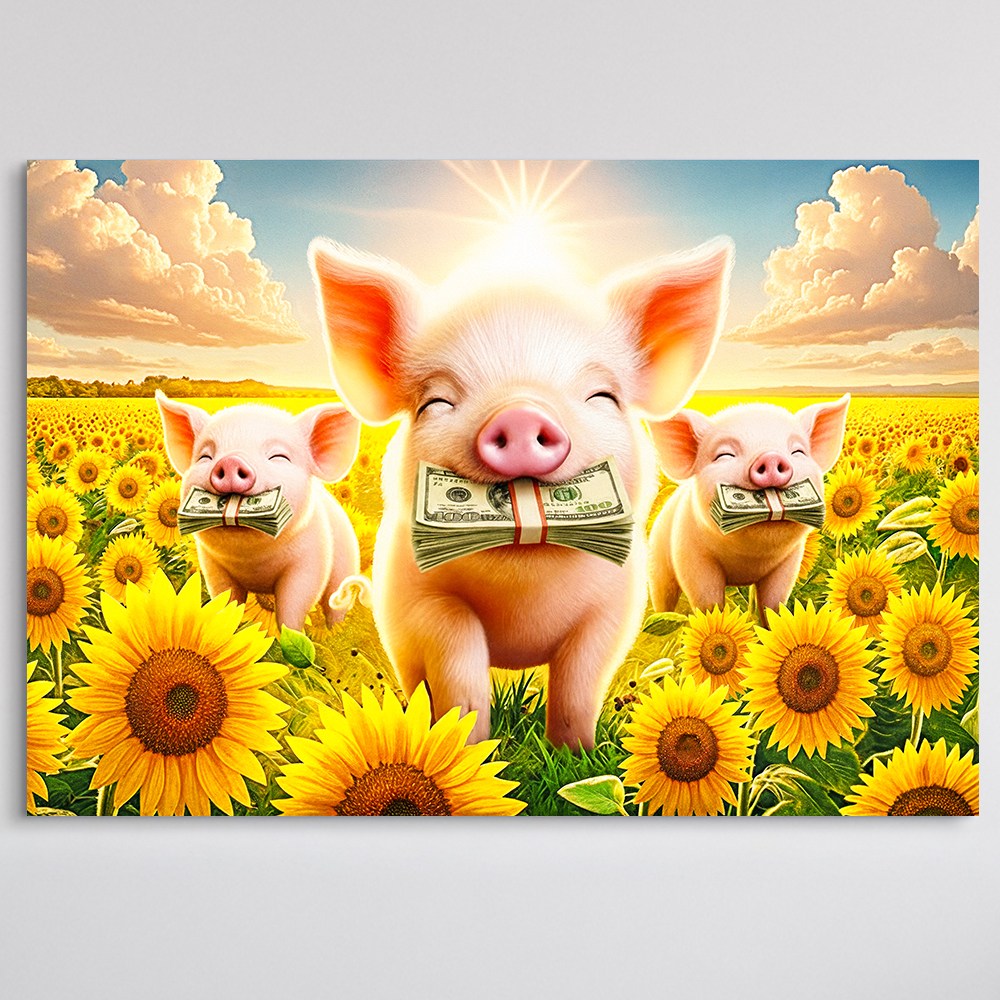 [인메이블] 돈들어오는 해바라기 밭 부자 아기돼지 5종 그림 풍수 개업 선물 인테리어 그림 캔버스 액자 거실 현관 복도 인테리어 재물운 벽 인테리어, 03.해바라기 밭 부자 아기돼지 3총사 99,000원
