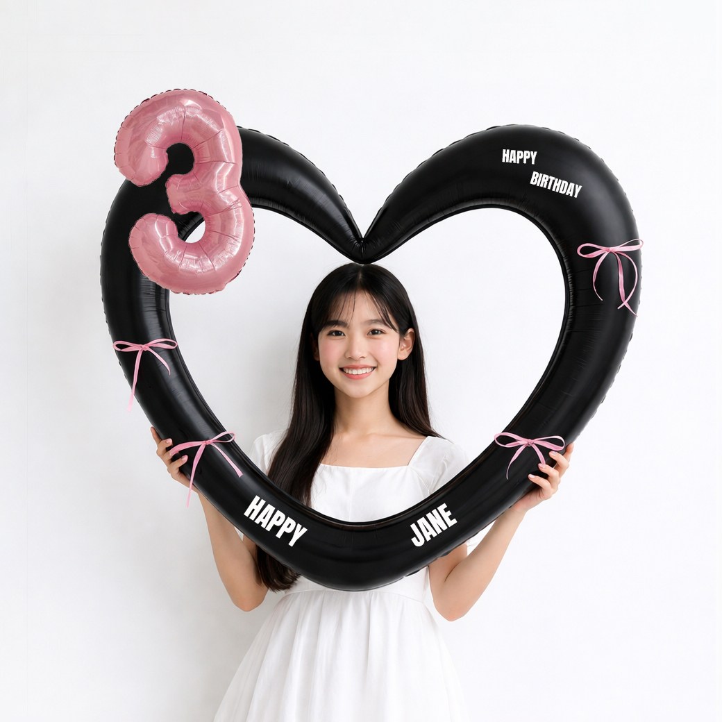 해피제이니 핑크 숫자 대형 하트풍선 생일파티용품세트(프리레터링 시트지 포함), 1세트, 3 블랙하트 9,800원