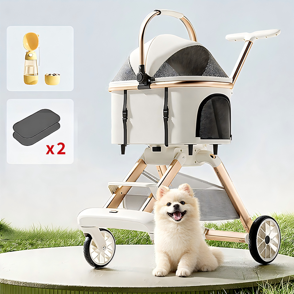 랜드샵 강아지 야외 초경량 유모차 원터치 접이식 휴대용 카트 {물병 증정}, 화이트 140,000원