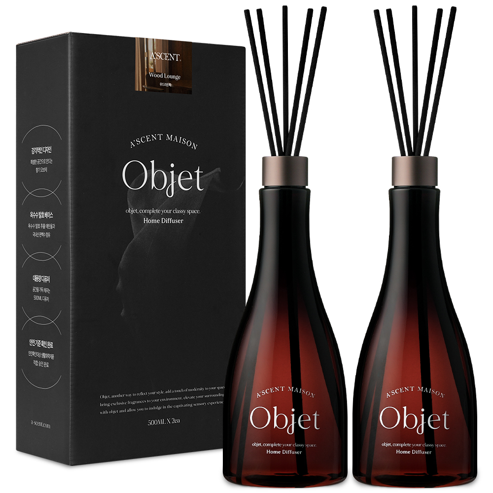 에이센트 오브제 대용량 디퓨저 2p + 스틱 10p 세트, 우드라운지, 500ml, 1개 17,900원