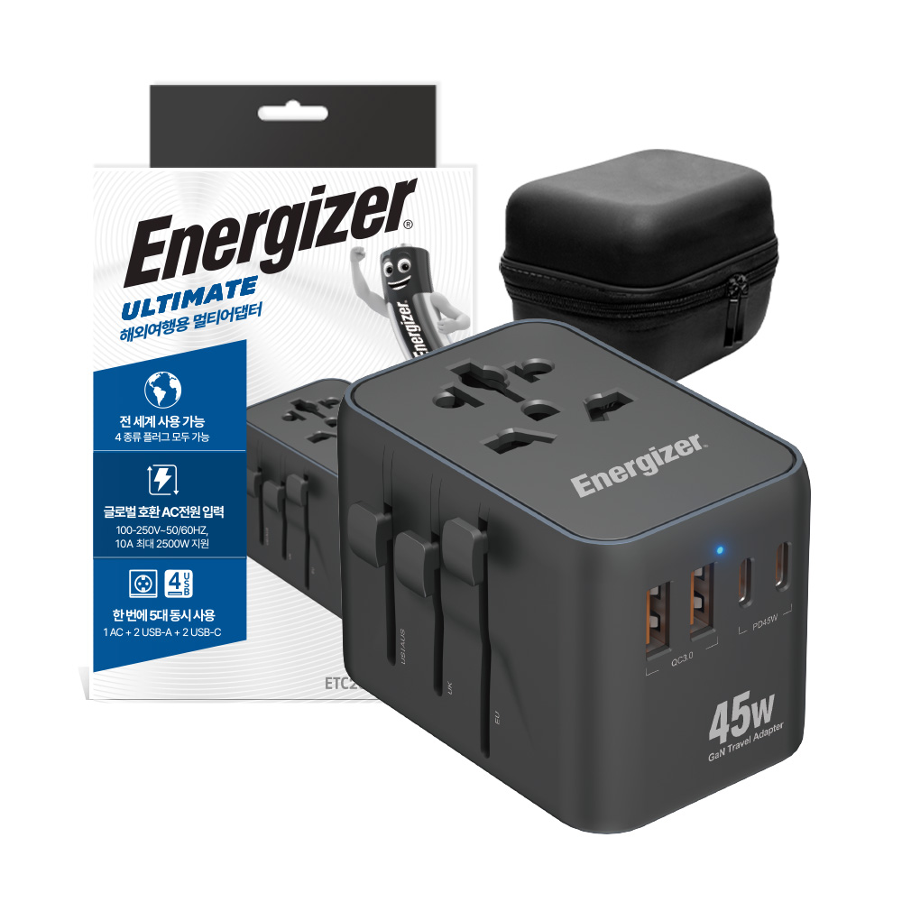 에너자이저 해외여행용 초고속충전 멀티 어댑터 PD충전 5포트 전세계 호환, 1개, 블랙*ETC451-PD45W 39,600원