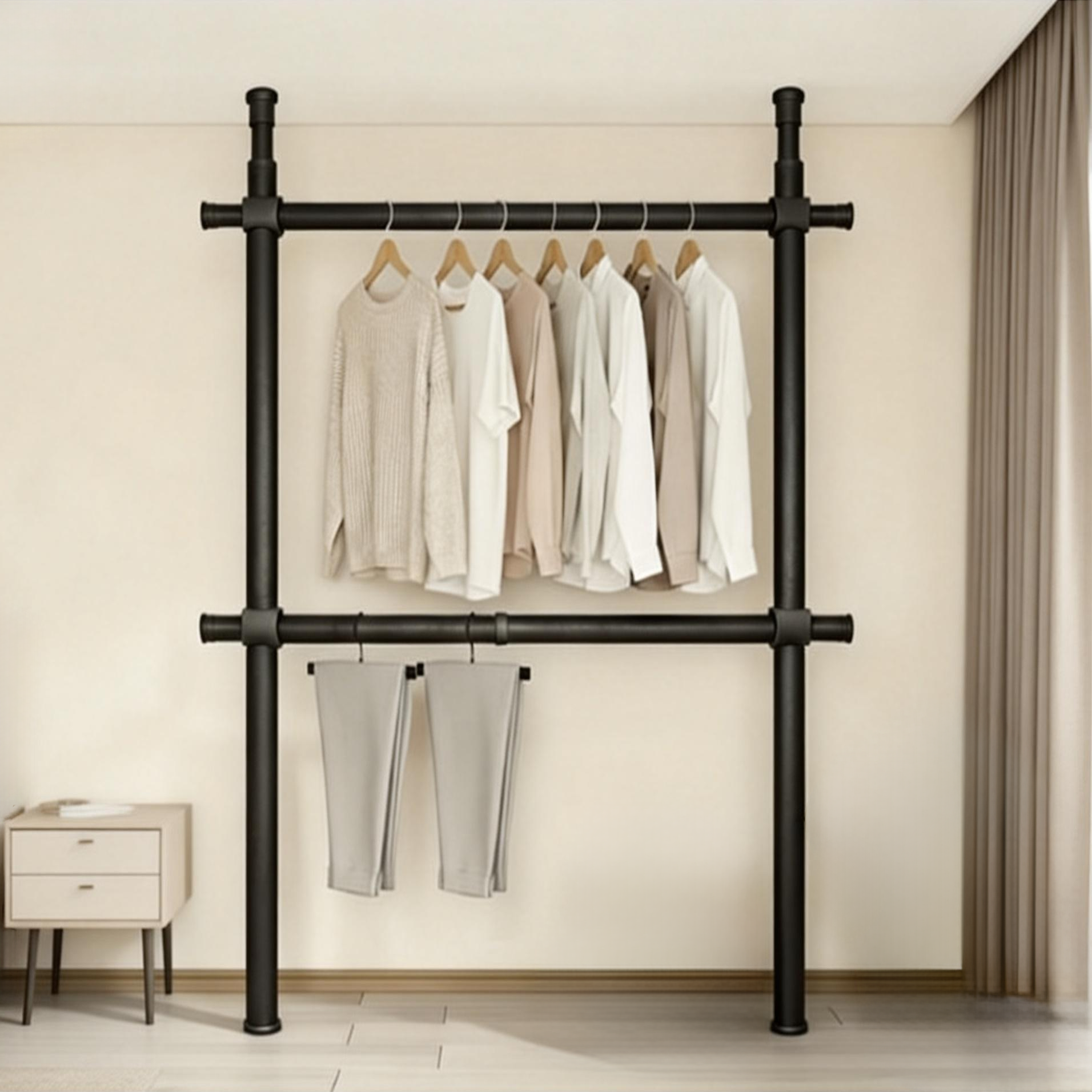 NEDYOU 보강형 32mm 드레스룸 와이드 2단 행거 고정식 설치형 심플 튼튼한 철제 옷걸이행거 YJ-045 25,900원