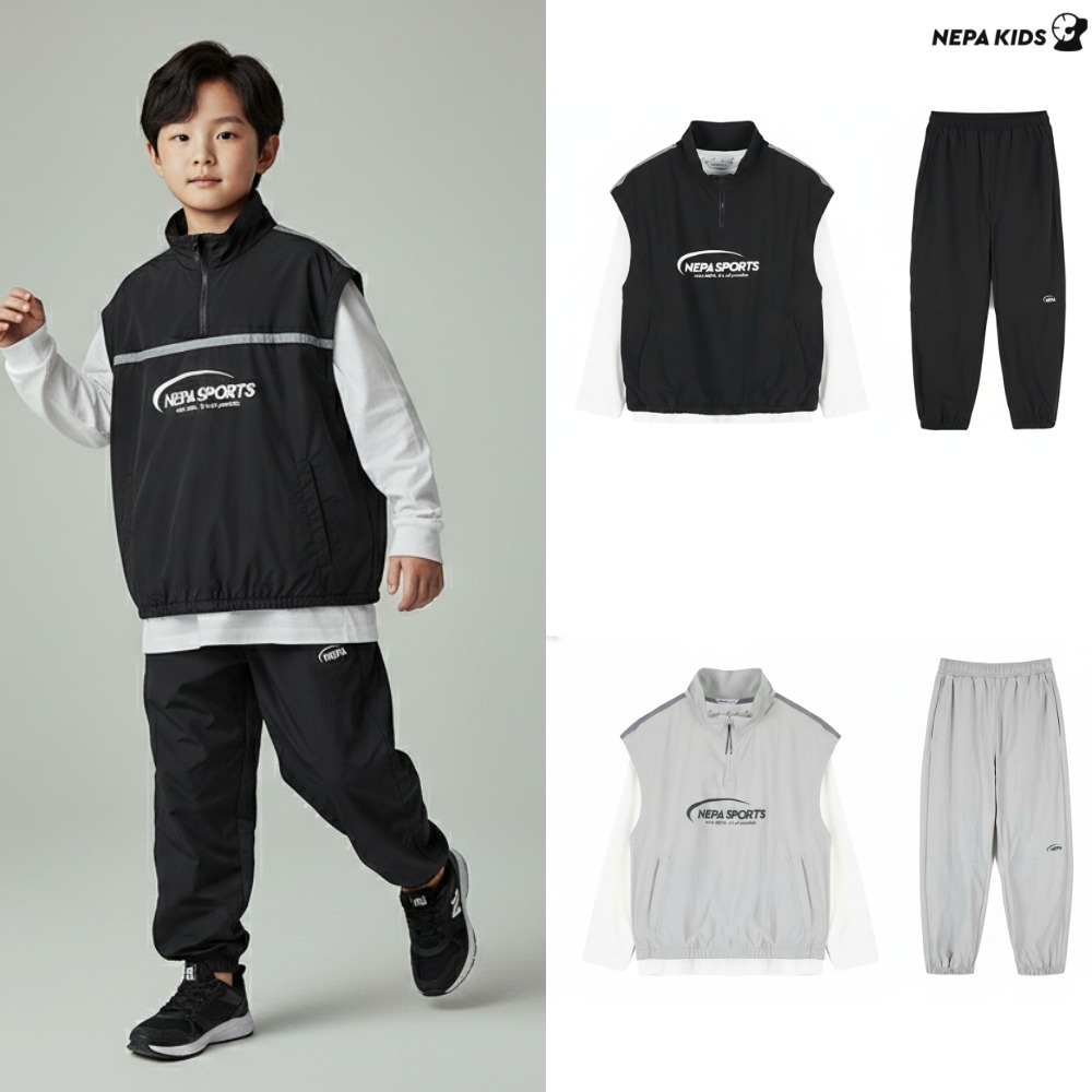 [백화점 출고] 네파키즈 상하복 세트 남아 우븐 베스트 조끼 티셔츠 조거 팬츠 3IN1 상하세트 87,000원