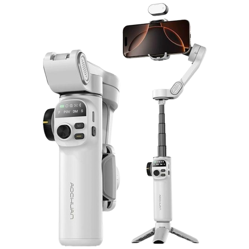 전문가용 짐벌셀카봉 방송용 휴대폰 블루투스 조명 자동 줌 회전 핸드폰 미니 경량 거치대, 1개, 화이트 기본 세트+조명포함, 기본 모델명/품번 111,000원